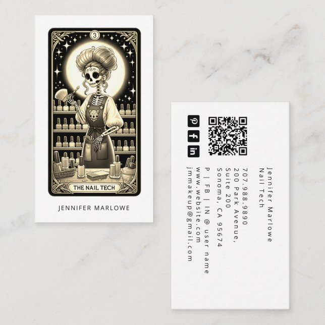 Bold Nail Tech Tarot Card Business Card (Front/Back)