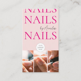 Bold Nails Blush Pink Logo QR Code 3 Photo Salon Business Card