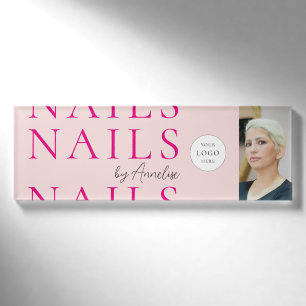 Bold Nails Blush Pink Script Logo Photo Stylist Name Tag
