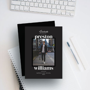 Bold Name Black Graduation Announcement Photo Card