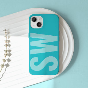 Bold Name Initials Aqua Blue Custom Monogram  iPhone 16 Pro Max Case