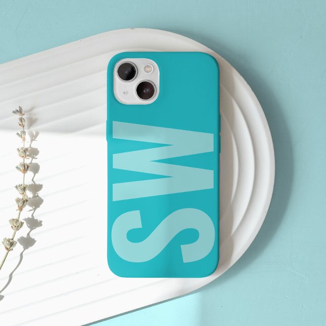 Bold Name Initials Aqua Blue Custom Monogram  iPhone Case (Creator Uploaded)