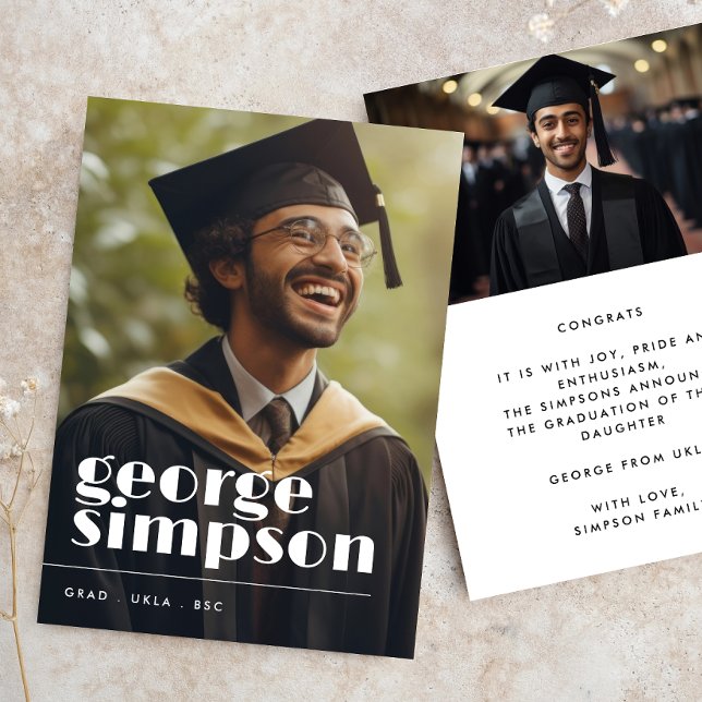 Bold Name Script Grad Graduate Two Photo Announcement (Creator Uploaded)