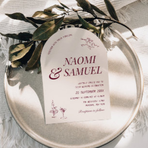 Bold Names Arch Blush Wine Wedding Invitation