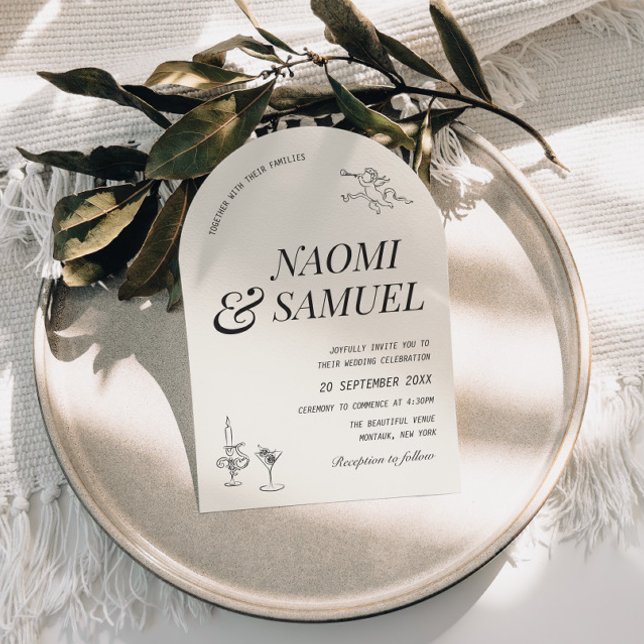 Bold Names Arch Charcoal Wedding Invitation (Creator Uploaded)