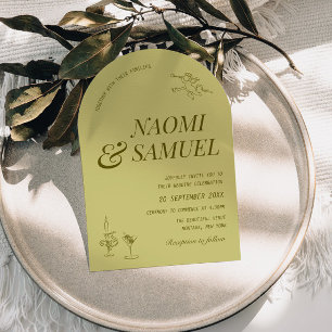 Bold Names Arch Chartreuse Wedding Invitation
