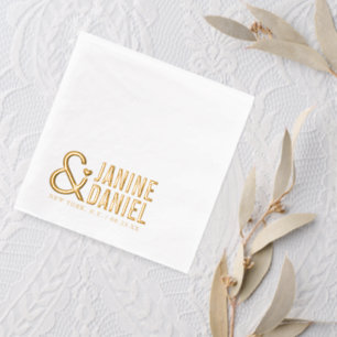 Bold Names & Heart Accent Wedding ID1055 Foil Napkins