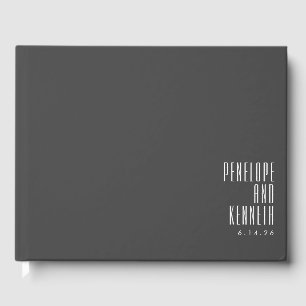 Bold Names Retro Typography Black White Wedding Guest Book