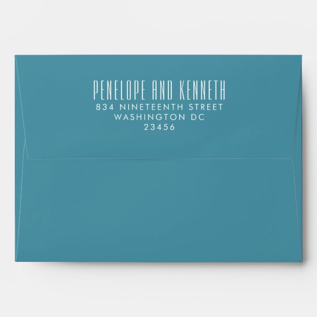 Bold Names Retro Typography Colourful Teal Wedding Envelope (Back (Top Flap))
