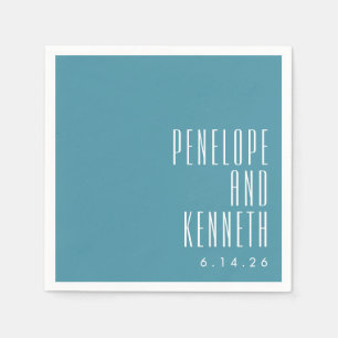Bold Names Retro Typography Colourful Teal Wedding Napkin
