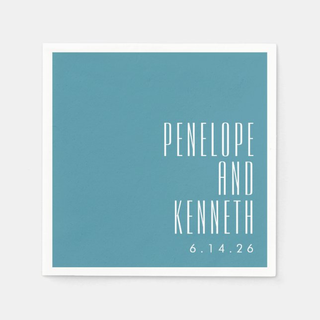 Bold Names Retro Typography Colourful Teal Wedding Napkin (Front)