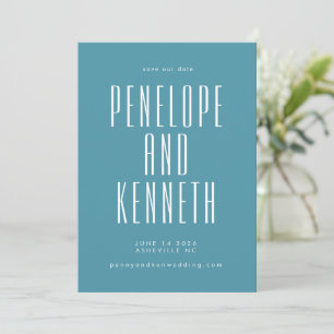 Bold Names Retro Typography Colourful Teal Wedding Save The Date