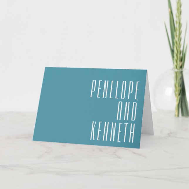 Bold Names Retro Typography Colourful Teal Wedding Thank You Card (Front)