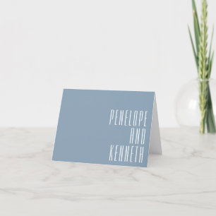 Bold Names Retro Typography Dusty Blue Wedding Thank You Card