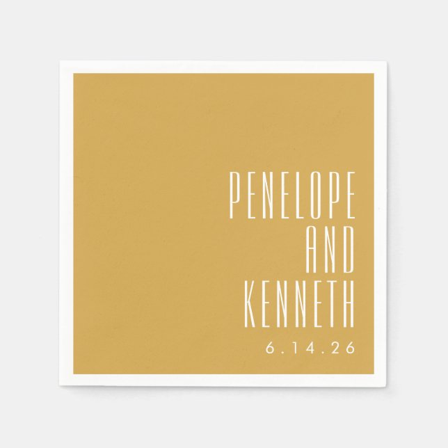 Bold Names Retro Typography Yellow Wedding Napkin (Front)