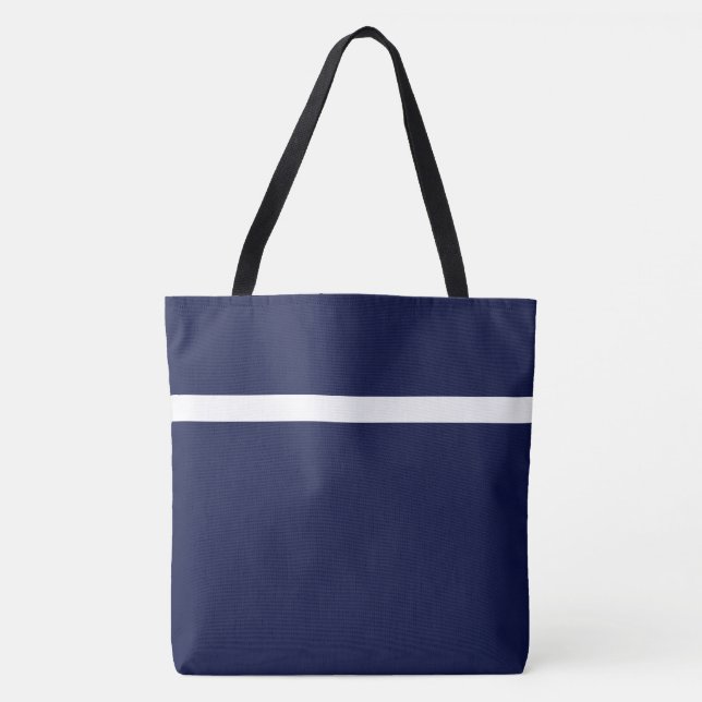 Bold Nautical Navy Blue White Sporty Accent Stripe Tote Bag (Front)