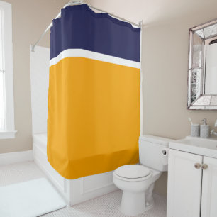Bold Nautical Navy White Golden Yellow Colour Bloc Shower Curtain