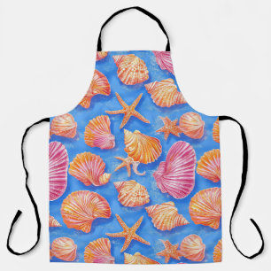Bold Nautical Shell Starfish Orange Magenta Blue Apron