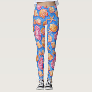 Bold Nautical Shell Starfish Orange Magenta Blue Leggings