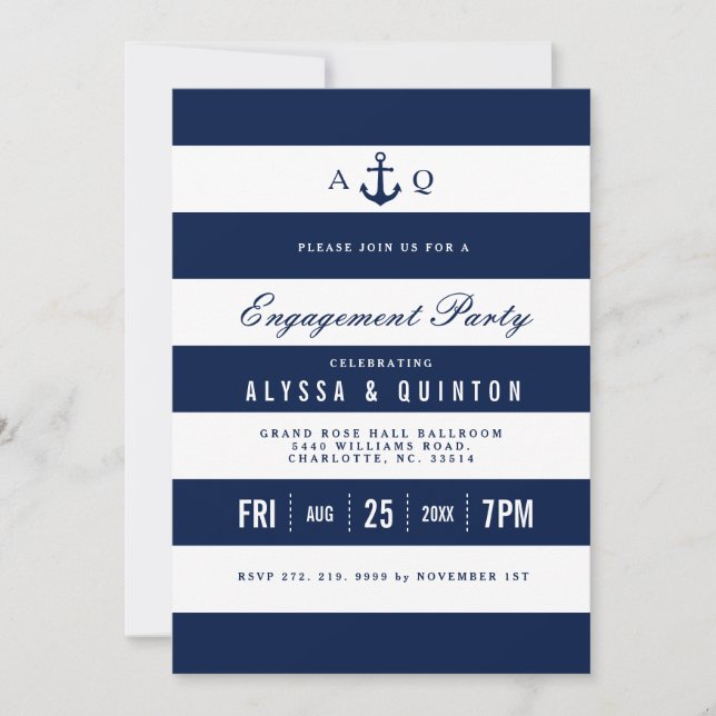 Bold Nautical Theme Engagement Party Invitation (Front)