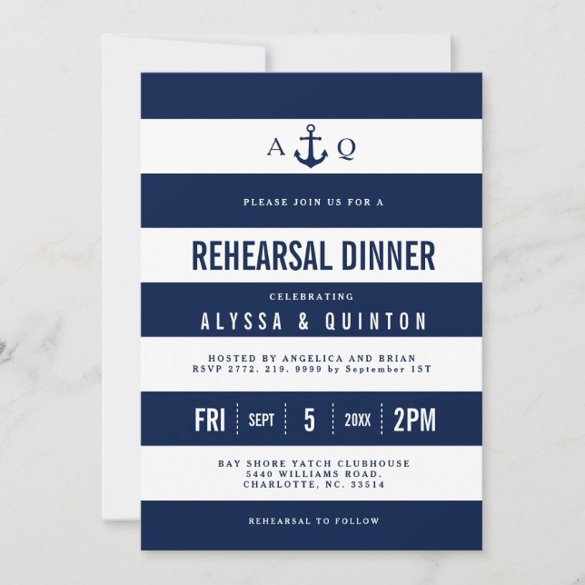 Bold Nautical Theme Rehearsal Dinner Invitation (Front)