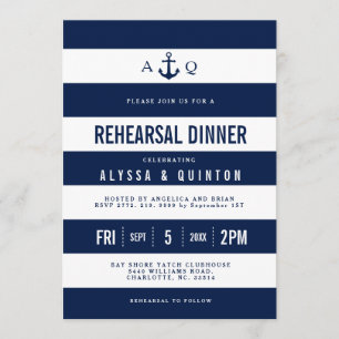 Bold Nautical Theme Rehearsal Dinner Invitation