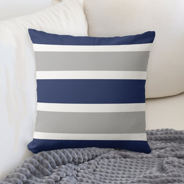 Bold Navy Blue and Grey Stripes Design Cushion (Creator Uploaded)