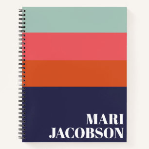 Bold Navy Blue and Red Stripes Chic Personalised N Notebook