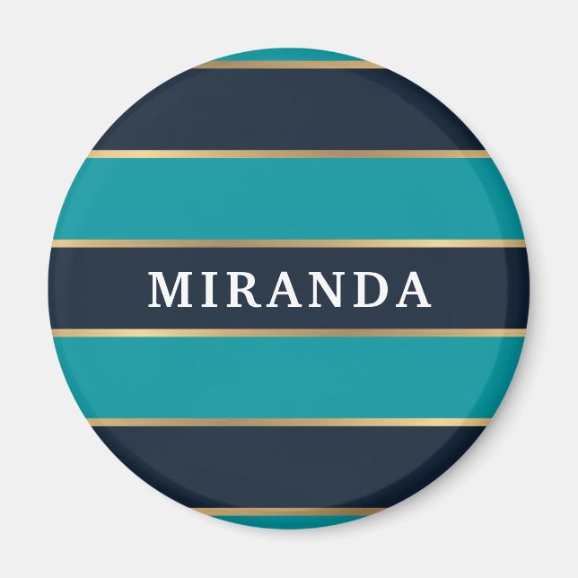 Bold Navy Blue Gold Stripe Pattern Magnet (Front)