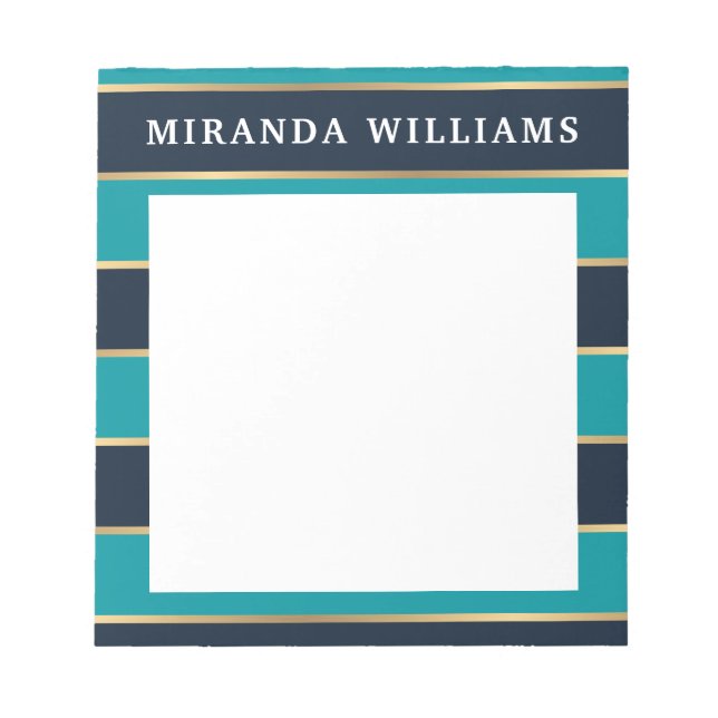Bold Navy Blue Gold Stripe Pattern Notepad (Front)