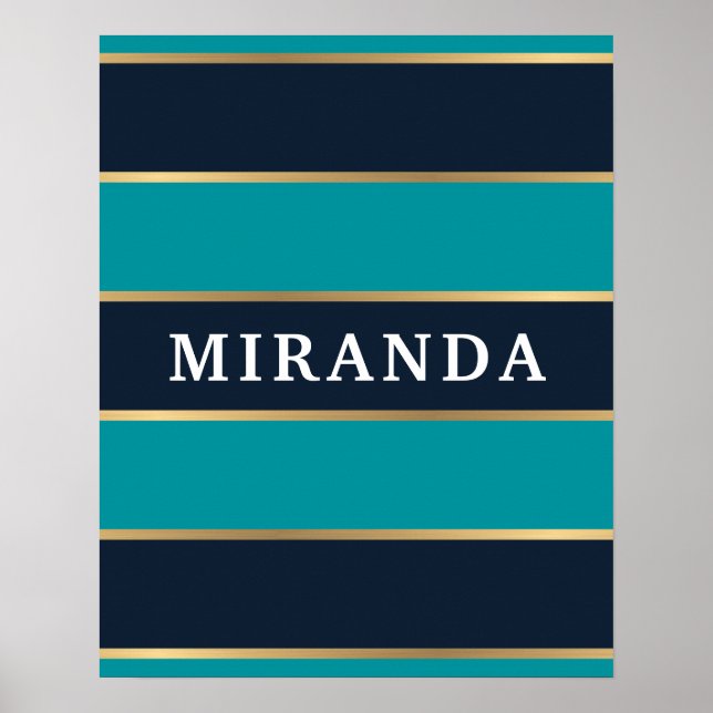 Bold Navy Blue Gold Stripe Pattern Poster (Front)
