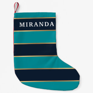 Bold Navy Blue Gold Stripe Pattern Small Christmas Stocking