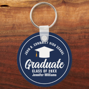 Bold Navy Blue Graduation Custom 2025 Graduate Key Ring