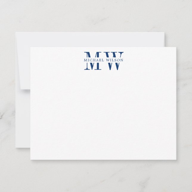 Bold Navy Blue Monogram Initials Name Note Card (Front)