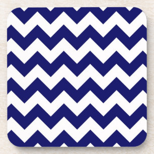Bold Navy Blue & White Chevron Zig-Zag Pattern Coaster