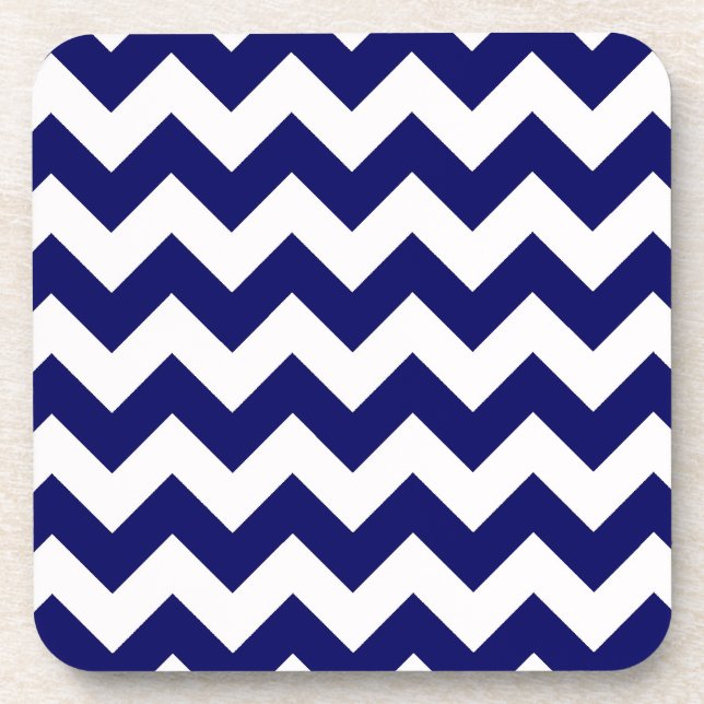 Bold Navy Blue & White Chevron Zig-Zag Pattern Coaster (Front)