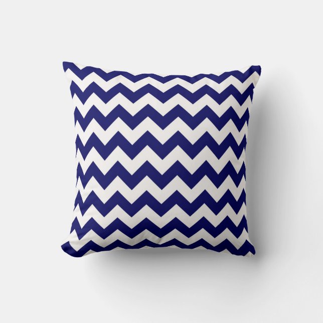 Bold Navy Blue & White Chevron Zig-Zag Pattern Cushion (Front)