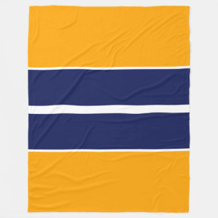 Bold Navy Blue White Yellow Orange Racing Stripes Fleece Blanket