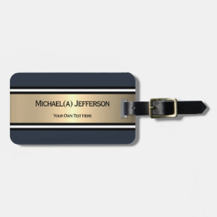 Bold Navy Dark Blue Gold Stripe Black White Accent Luggage Tag