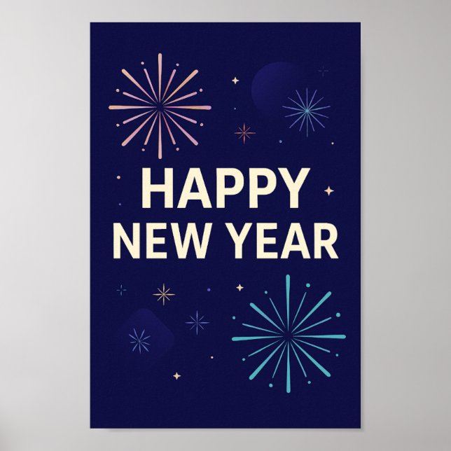 Bold Navy Gold 2026 Celebration Fireworks Poster (Front)