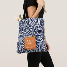 Bold Navy Rust Abstract Classy Botanical Monogram