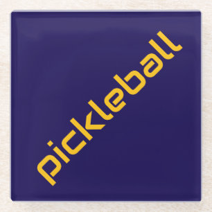Bold Navy Sleek Bold Yellow Diagonal PICKLEBALL Glass Coaster