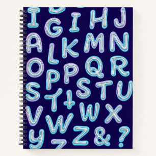 Bold Neon Alphabet Doodle Spiral Notebook