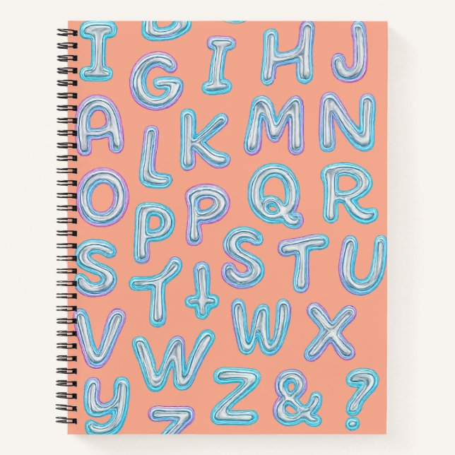 Bold Neon Alphabet Doodle Spiral Notebook (Front)