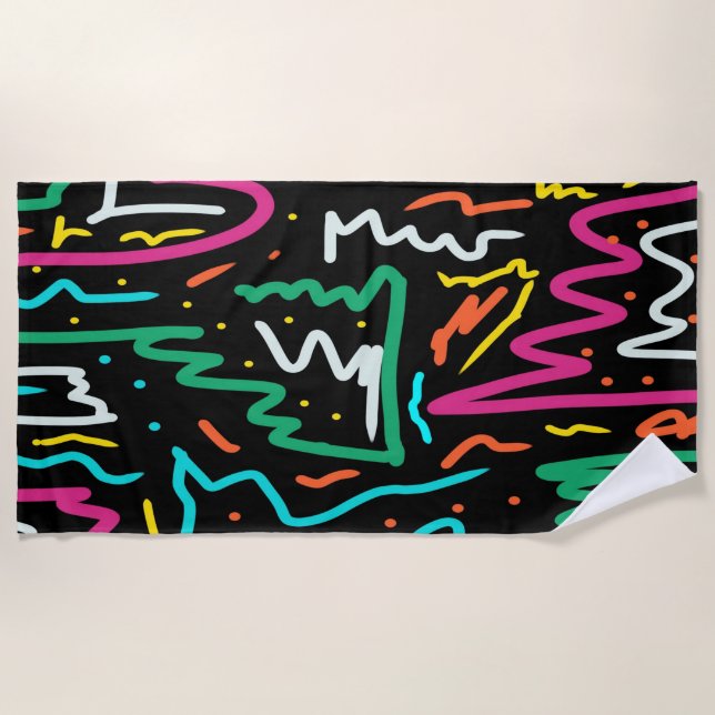 Bold Neon Contrast Party Abstract Beach Towel (Front)