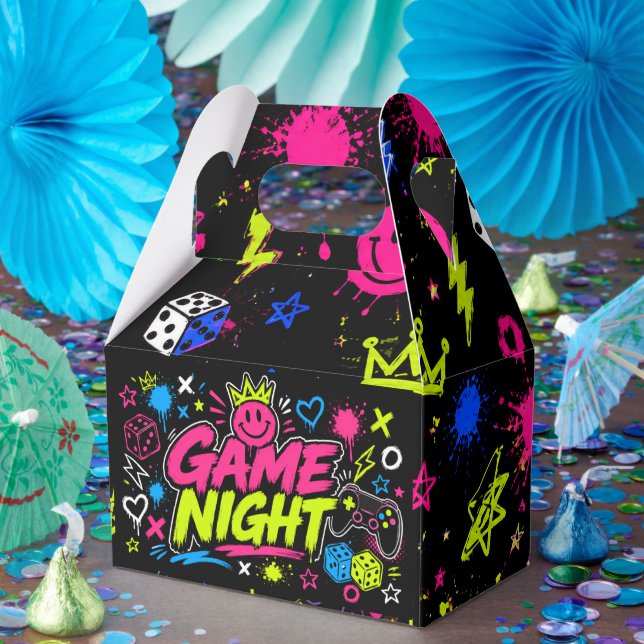 Bold Neon Graffiti Game Night Favour Box (Party)