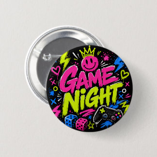 Bold Neon Graffiti Game Night Party Button