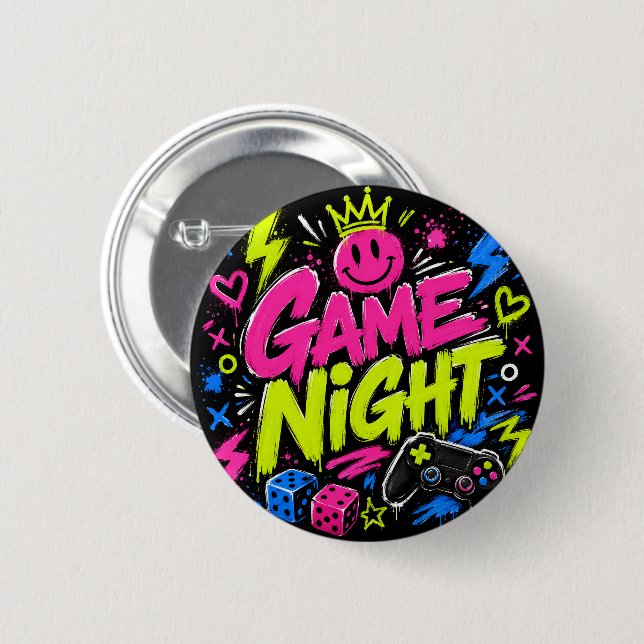 Bold Neon Graffiti Game Night Party Button (Front & Back)