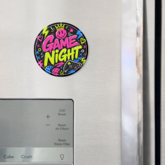 Bold Neon Graffiti Game Night Round Magnet
