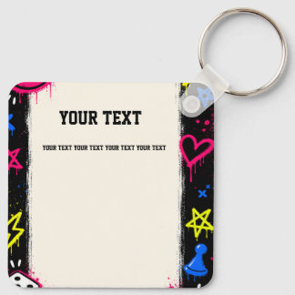 Bold Neon Graffiti Game Night Square Keychain